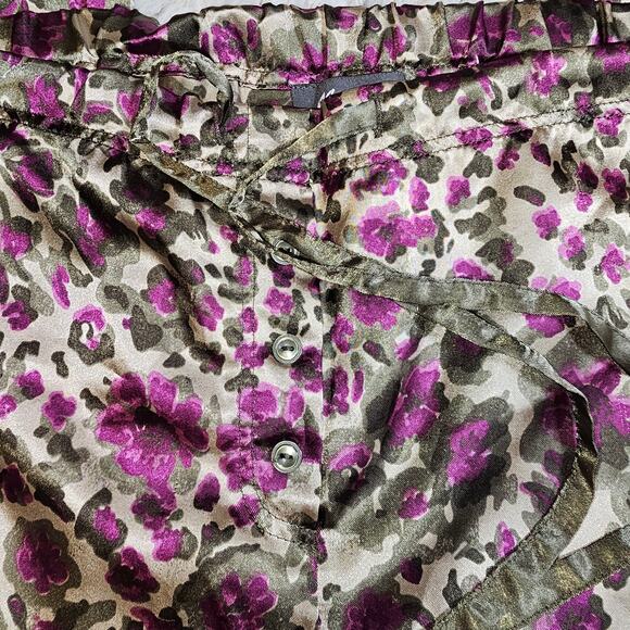 Chartruse Silky Floral Purple and Tan Pajama Pants Drawstring Waist Size Large - Picture 2 of 6